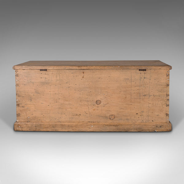 Antique Blanket Box, English, Pine, Chest, Trunk, Victorian, Coffee Table, 1890