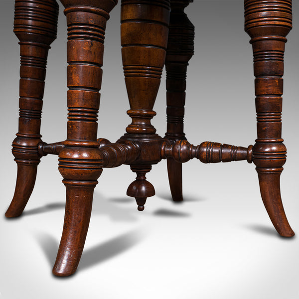 Antique Music Stool, English, Walnut, Adjustable, Piano, Recital, Victorian