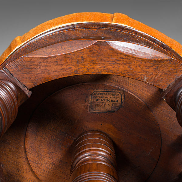 Antique Music Stool, English, Walnut, Adjustable, Piano, Recital, Victorian