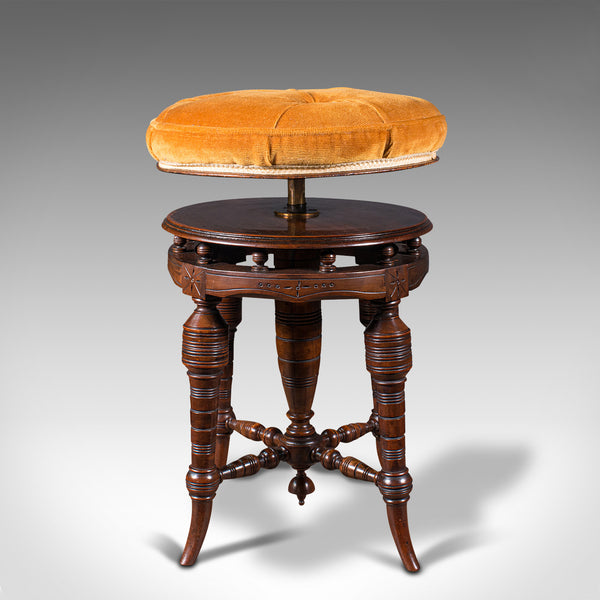 Antique Music Stool, English, Walnut, Adjustable, Piano, Recital, Victorian