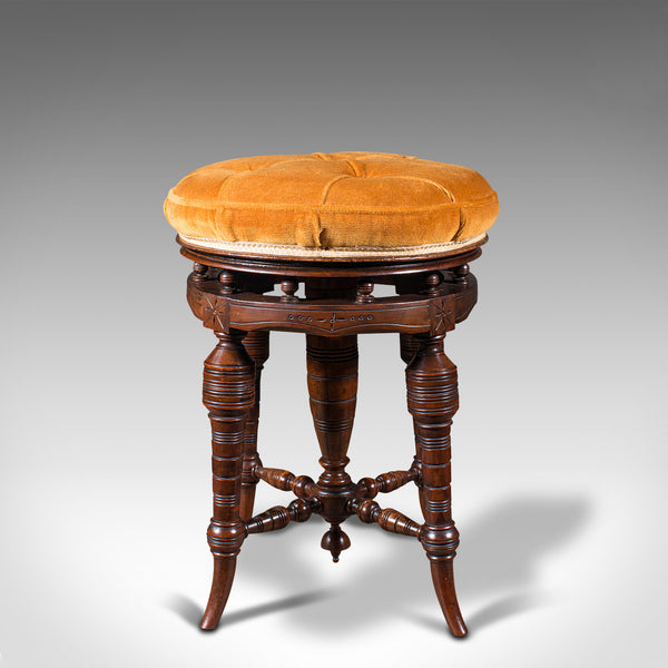 Antique Music Stool, English, Walnut, Adjustable, Piano, Recital, Victorian