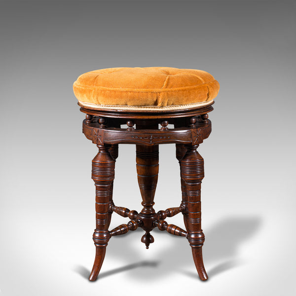 Antique Music Stool, English, Walnut, Adjustable, Piano, Recital, Victorian