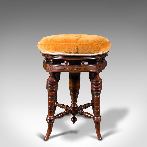 Antique Music Stool, English, Walnut, Adjustable, Piano, Recital, Victorian
