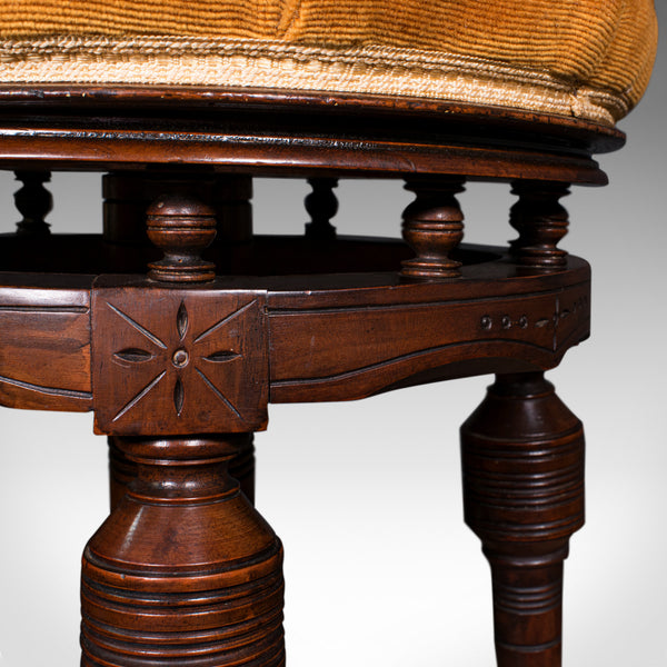 Antique Music Stool, English, Walnut, Adjustable, Piano, Recital, Victorian