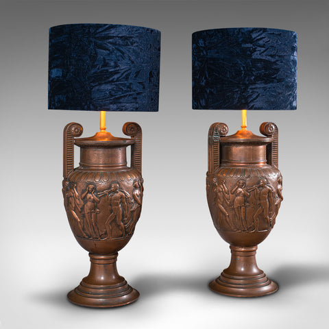 Pair Of Antique Decorative Lamps, Bronze, Table Light, Townley Vase, Victorian