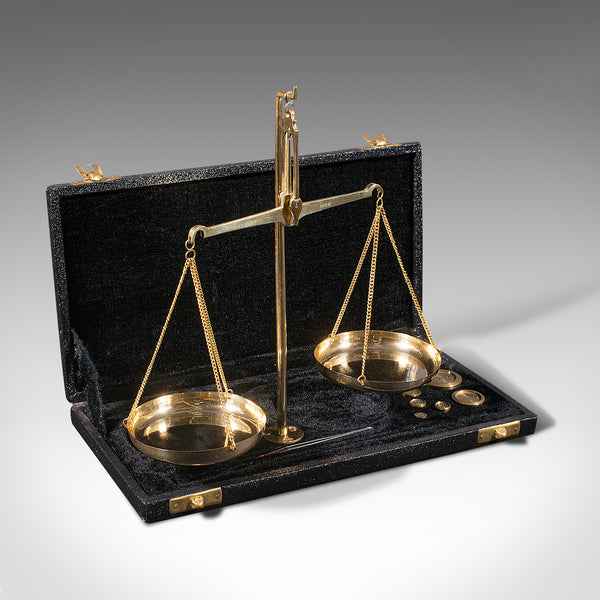 Vintage Cased Balance Scale, Indian, Brass, Apothecary Measure, Circa 1960