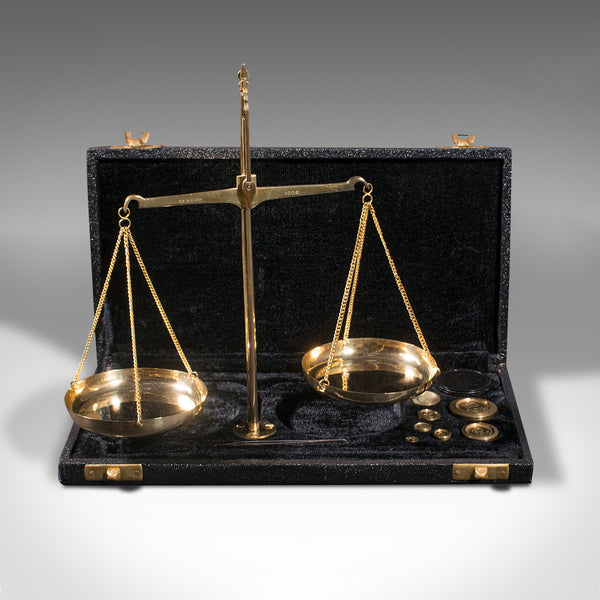 Vintage Cased Balance Scale, Indian, Brass, Apothecary Measure, Circa 1960