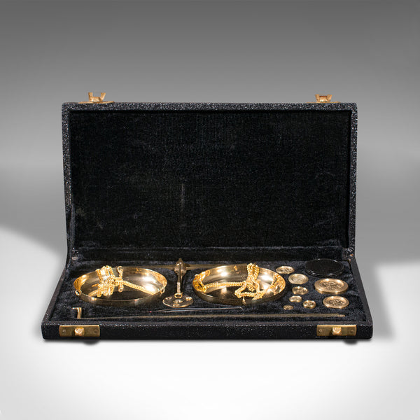 Vintage Cased Balance Scale, Indian, Brass, Apothecary Measure, Circa 1960