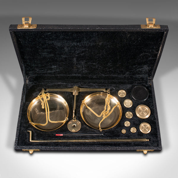 Vintage Cased Balance Scale, Indian, Brass, Apothecary Measure, Circa 1960