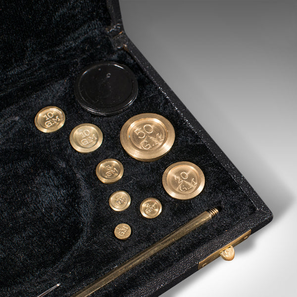 Vintage Cased Balance Scale, Indian, Brass, Apothecary Measure, Circa 1960