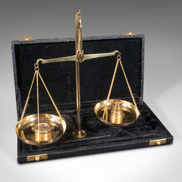 Vintage Cased Balance Scale, Indian, Brass, Apothecary Measure, Circa 1960