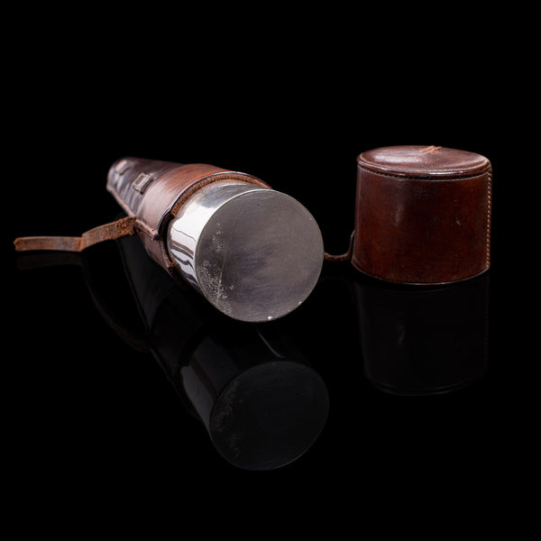 Antique Hunting Flask, English, Silver Plate, Leather Case, Bottle, Victorian