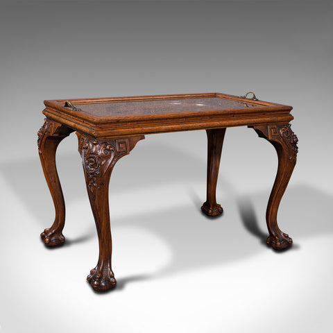 Vintage Tray Top Table, Oriental, Walnut, Decorative, Coffee, Art Deco, C.1940