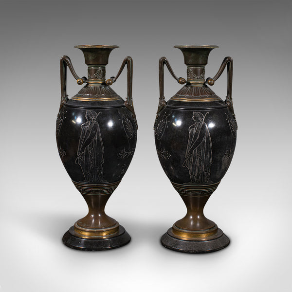 Pair Of Antique Display Vases, Italian, Marble, Decorative Urn, Grand Tour, 1870