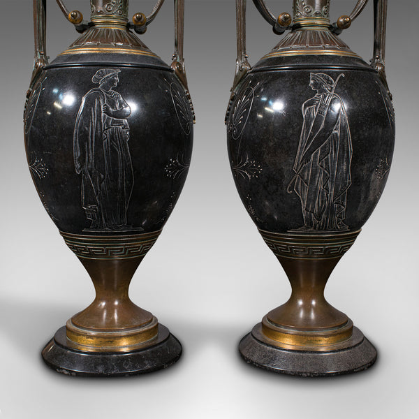 Pair Of Antique Display Vases, Italian, Marble, Decorative Urn, Grand Tour, 1870