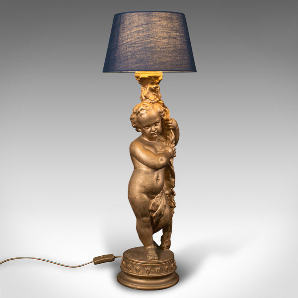 Vintage Ornamental Putto Lamp, English, Decorative Cherub, Light, Desk, Table