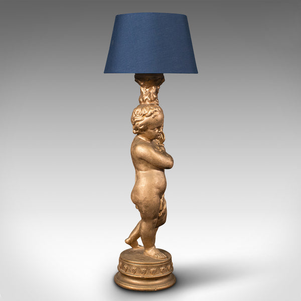 Vintage Ornamental Putto Lamp, English, Decorative Cherub, Light, Desk, Table