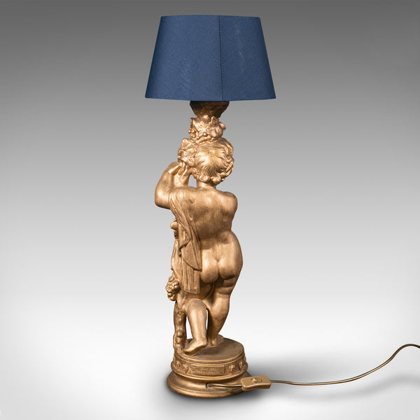 Vintage Ornamental Putto Lamp, English, Decorative Cherub, Light, Desk, Table