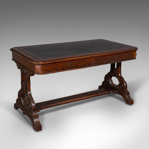Antique Estate Desk, Scottish, Oak, Library Table, Gothic Revival, Victorian