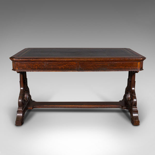 Antique Estate Desk, Scottish, Oak, Library Table, Gothic Revival, Victorian