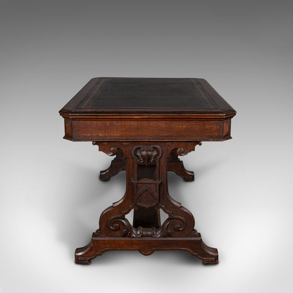 Antique Estate Desk, Scottish, Oak, Library Table, Gothic Revival, Victorian