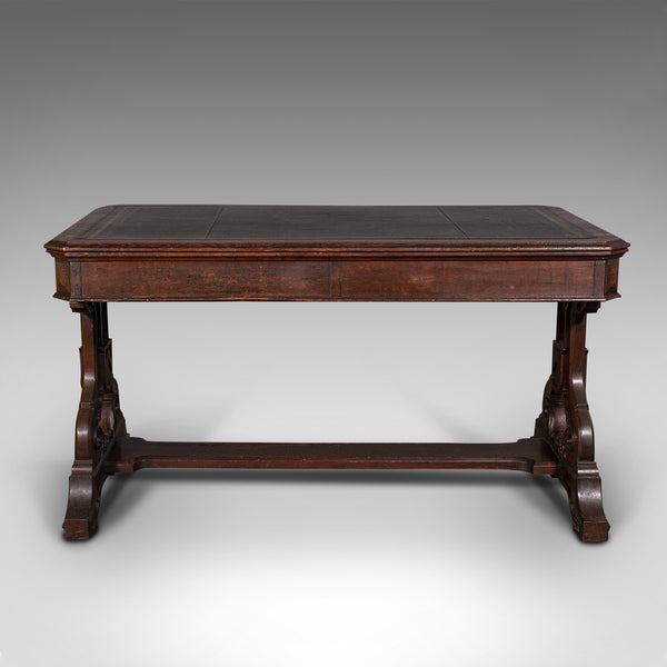 Antique Estate Desk, Scottish, Oak, Library Table, Gothic Revival, Victorian