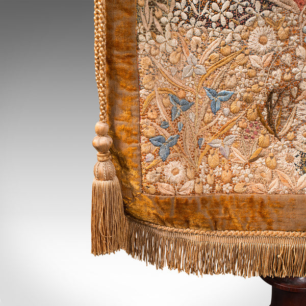 Antique Pendant Pole Screen, English, Fireside Tapestry Stand, William IV, 1835