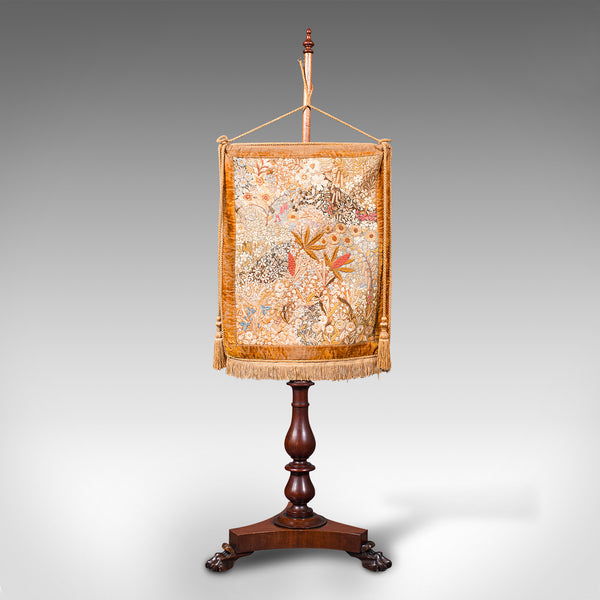 Antique Pendant Pole Screen, English, Fireside Tapestry Stand, William IV, 1835