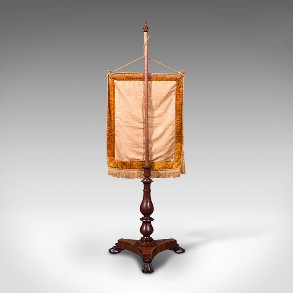 Antique Pendant Pole Screen, English, Fireside Tapestry Stand, William IV, 1835