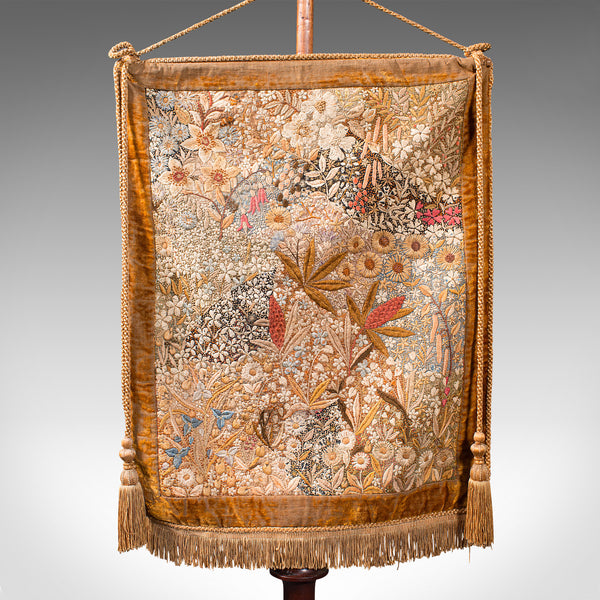 Antique Pendant Pole Screen, English, Fireside Tapestry Stand, William IV, 1835