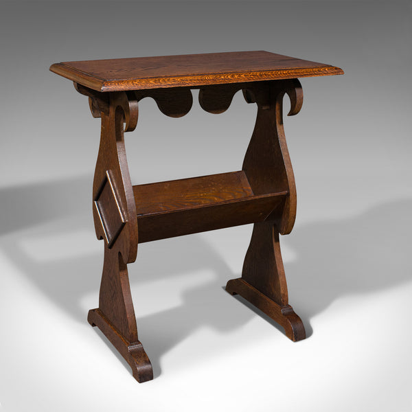 Antique Reader's Stand, English, Oak, Side Table, Book Trough, Edwardian, C.1910