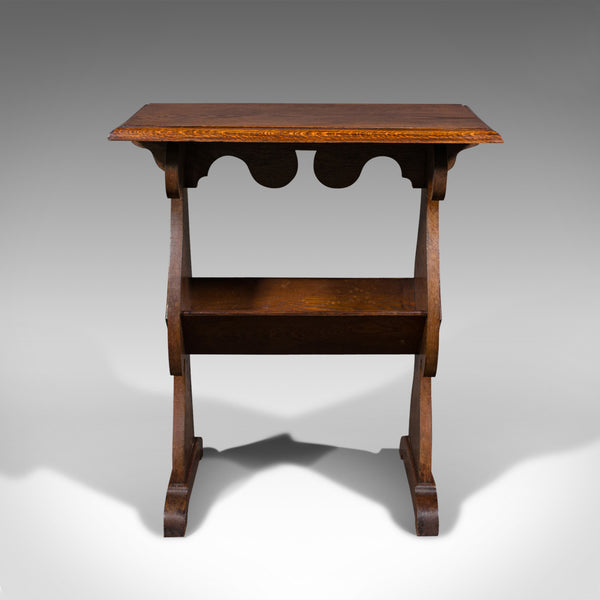 Antique Reader's Stand, English, Oak, Side Table, Book Trough, Edwardian, C.1910