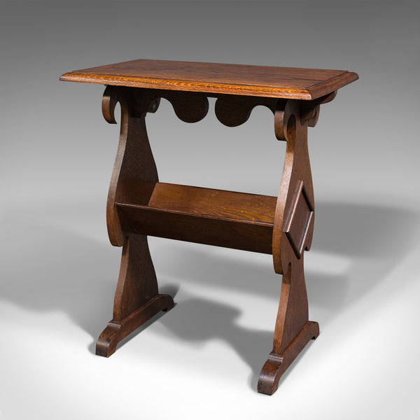 Antique Reader's Stand, English, Oak, Side Table, Book Trough, Edwardian, C.1910