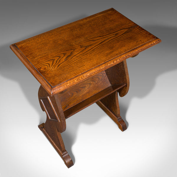 Antique Reader's Stand, English, Oak, Side Table, Book Trough, Edwardian, C.1910