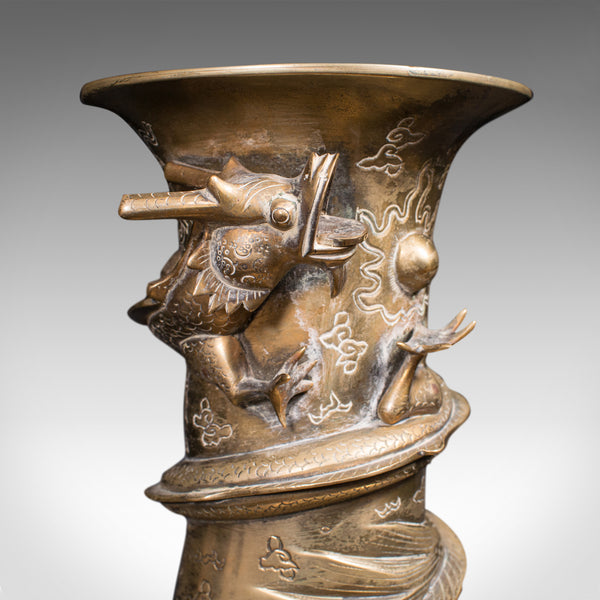 Pair Of Tall Antique Dragon Vases, Chinese, Brass, Decorative, Oriental Taste