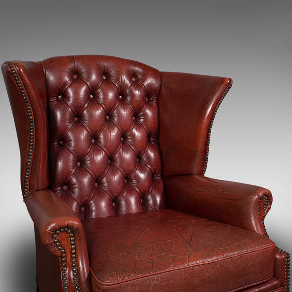 Pair Of Vintage Clubhouse Wingback Chairs, English, Leather, Armchair, C.1950