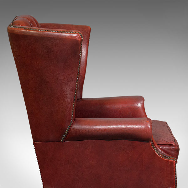 Pair Of Vintage Clubhouse Wingback Chairs, English, Leather, Armchair, C.1950