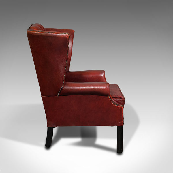 Pair Of Vintage Clubhouse Wingback Chairs, English, Leather, Armchair, C.1950