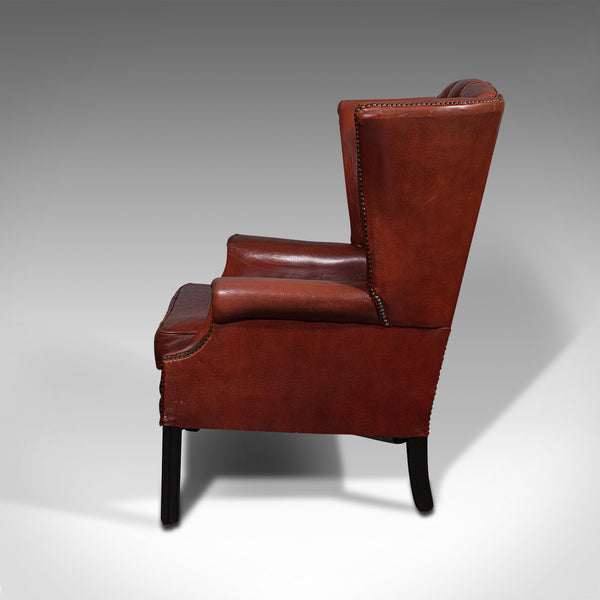 Pair Of Vintage Clubhouse Wingback Chairs, English, Leather, Armchair, C.1950