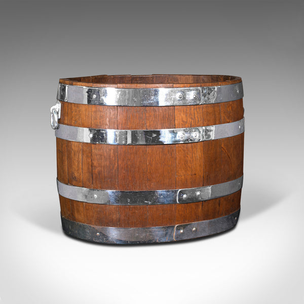 Antique Fireside Bin, English, Oak, Coopered Barrel, Log, Coal, Victorian, 1850