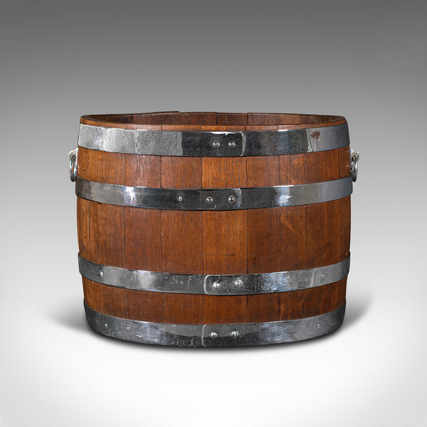 Antique Fireside Bin, English, Oak, Coopered Barrel, Log, Coal, Victorian, 1850