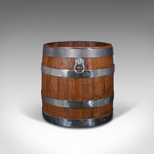 Antique Fireside Bin, English, Oak, Coopered Barrel, Log, Coal, Victorian, 1850