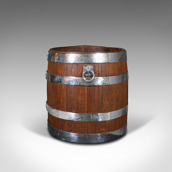 Antique Fireside Bin, English, Oak, Coopered Barrel, Log, Coal, Victorian, 1850