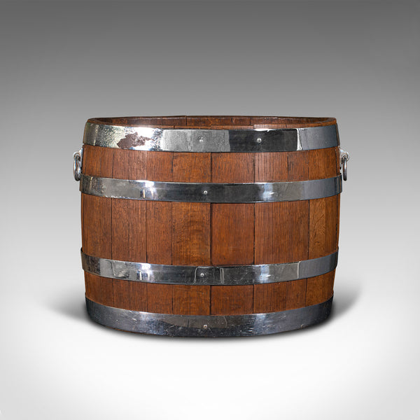 Antique Fireside Bin, English, Oak, Coopered Barrel, Log, Coal, Victorian, 1850