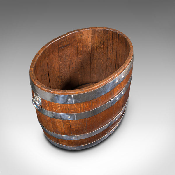 Antique Fireside Bin, English, Oak, Coopered Barrel, Log, Coal, Victorian, 1850