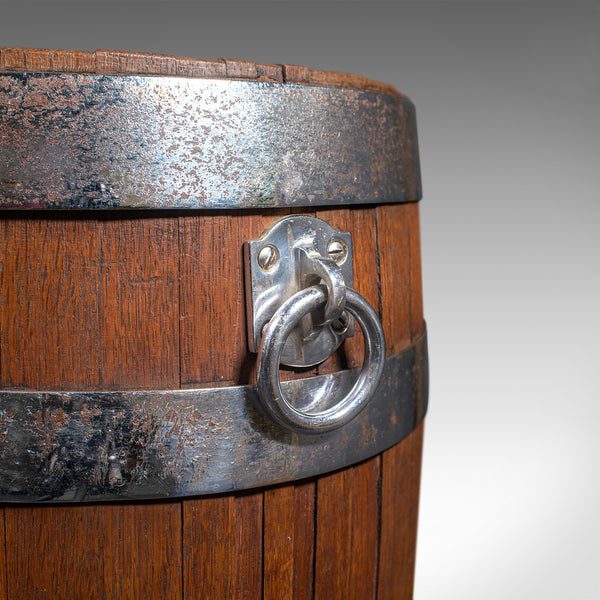 Antique Fireside Bin, English, Oak, Coopered Barrel, Log, Coal, Victorian, 1850