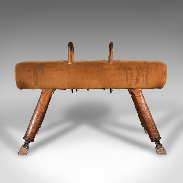 Vintage Pommel Horse, English, Suede, Pine, Gymnasium Vaulting Apparatus, C.1930