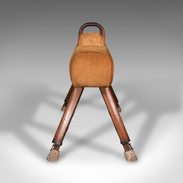 Vintage Pommel Horse, English, Suede, Pine, Gymnasium Vaulting Apparatus, C.1930