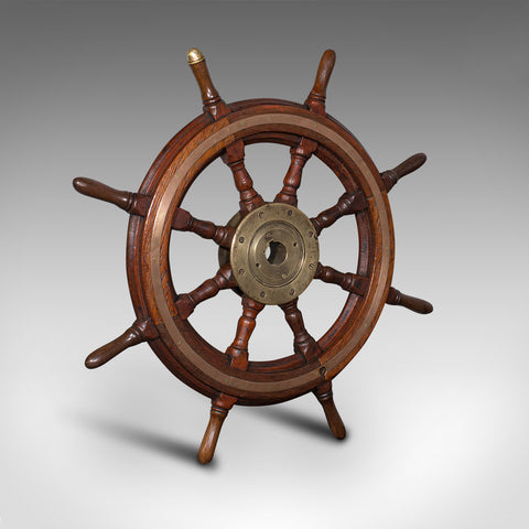 Antique Original Ship's Wheel, English, Teak, Bronze, Maritime, Victorian, 1850