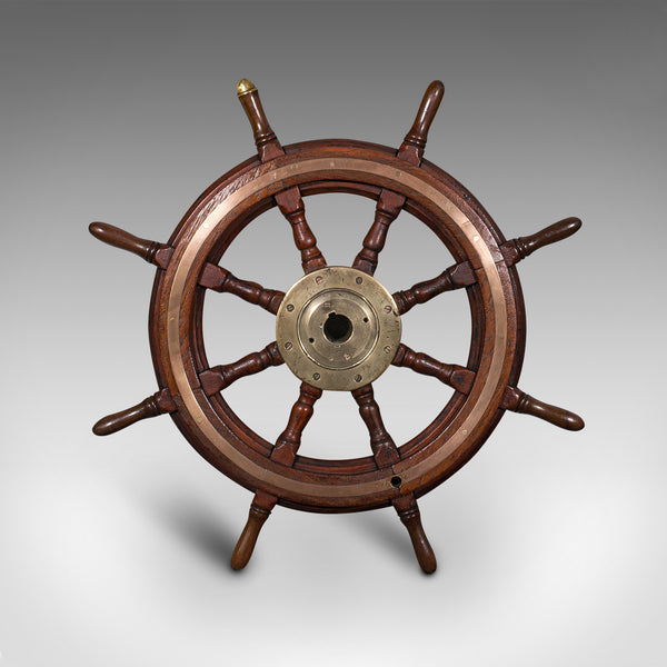 Antique Original Ship's Wheel, English, Teak, Bronze, Maritime, Victorian, 1850